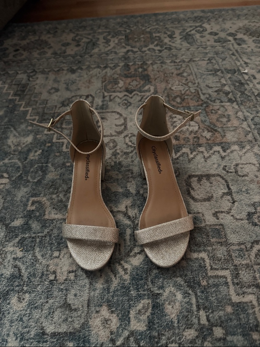 Cityclassified Champagne Gold Ankle-Strap Heels